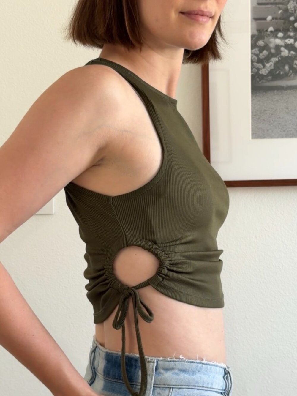 Cotton On Green Crop Top Cut Out Ties - Size XS PP (Petite Petite)